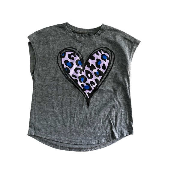 Girls Grey Short Sleeve With Purple Leopard Print Heart  Design 💜 🐆 - Picture 3 of 3